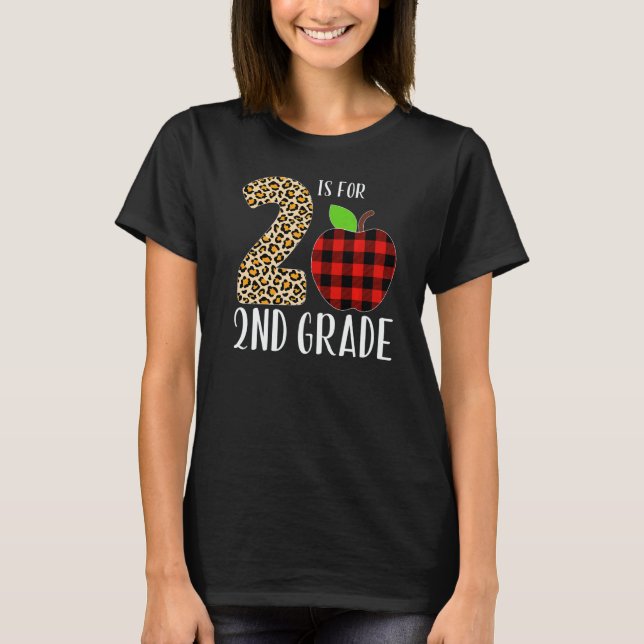 Camiseta 2 Is For 2nd Grade Teacher Leopard Buffalo Plaid S (Anverso)