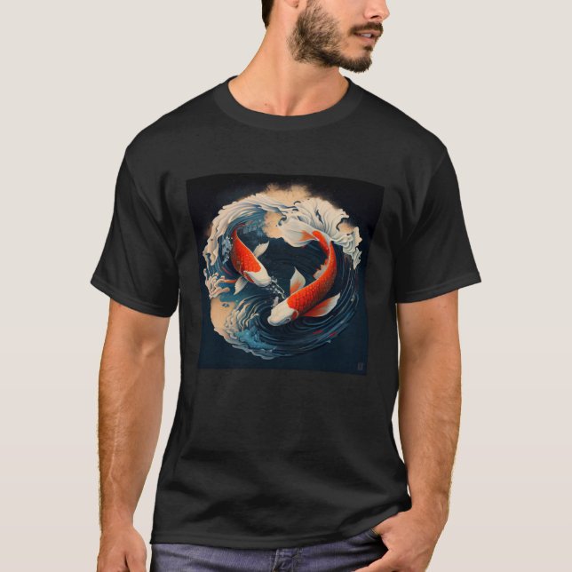Camiseta 2 Koi Fish swimming in a Japanese style wave (Anverso)