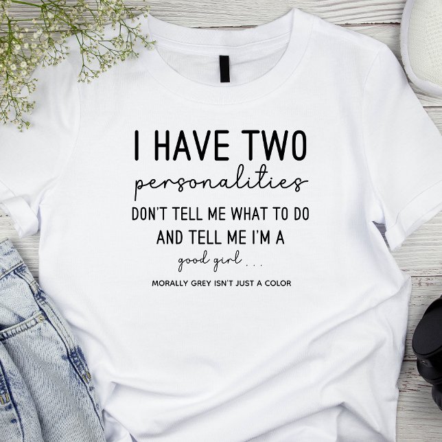 Camiseta 2 Personalidades Moral Gris Mut Romatasy Bookish (two personalities smut book lovers personalized tshirt with don't tell me what to do good girl quote)