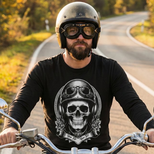 Camiseta 2 Sided Custom Biker Skull Motorcycle Long Sleeve (Subido por el creador)