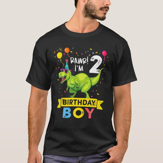 Camiseta 2 Year Old 2Nd Birthday Boy T Rex Dinosaur (Anverso)