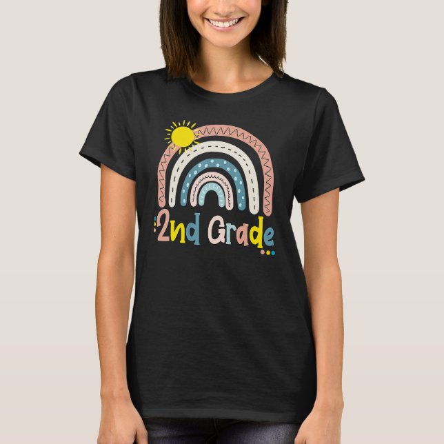 Camiseta 2do Grado Boho Arcoíris Profesor Estudiante Último (Anverso)