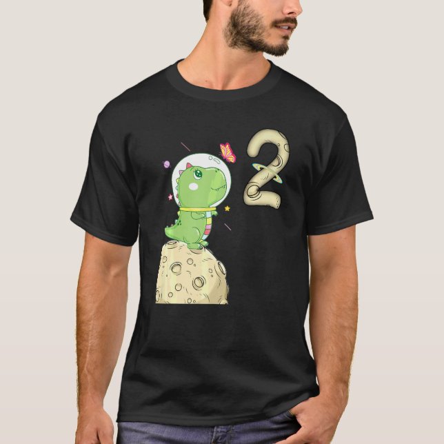Camiseta 2nd Birthday Two Years Old Astronaut T Rex Dino Di (Anverso)