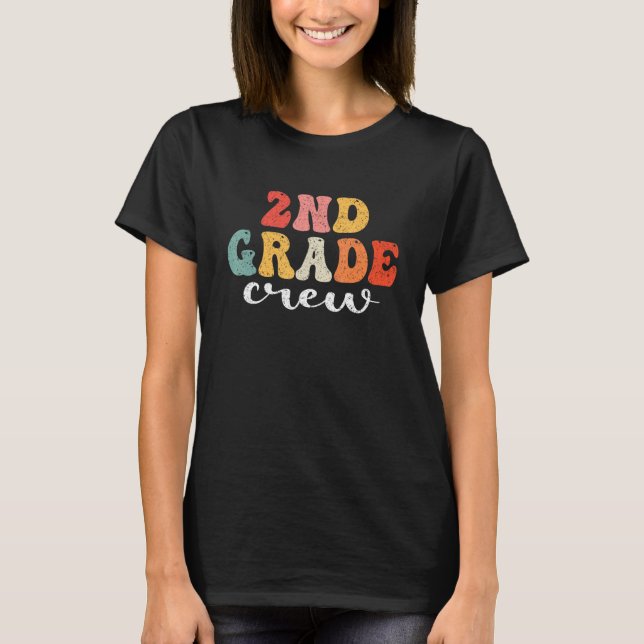 Camiseta 2nd Grade Crew Retro Groovy Men Women First Day Of (Anverso)