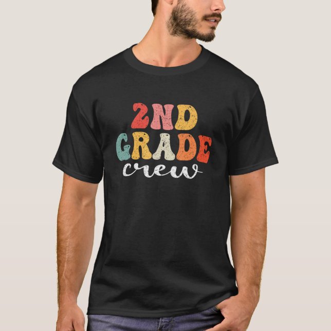 Camiseta 2nd Grade Crew Retro Groovy Men Women First Day Of (Anverso)