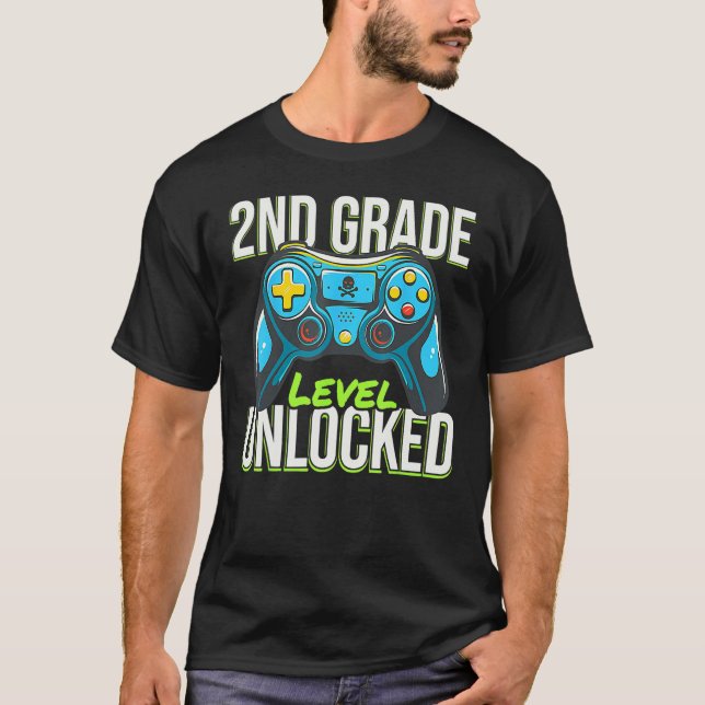 Camiseta 2nd Grade Level Unlocked  Back To School Gamer Boy (Anverso)