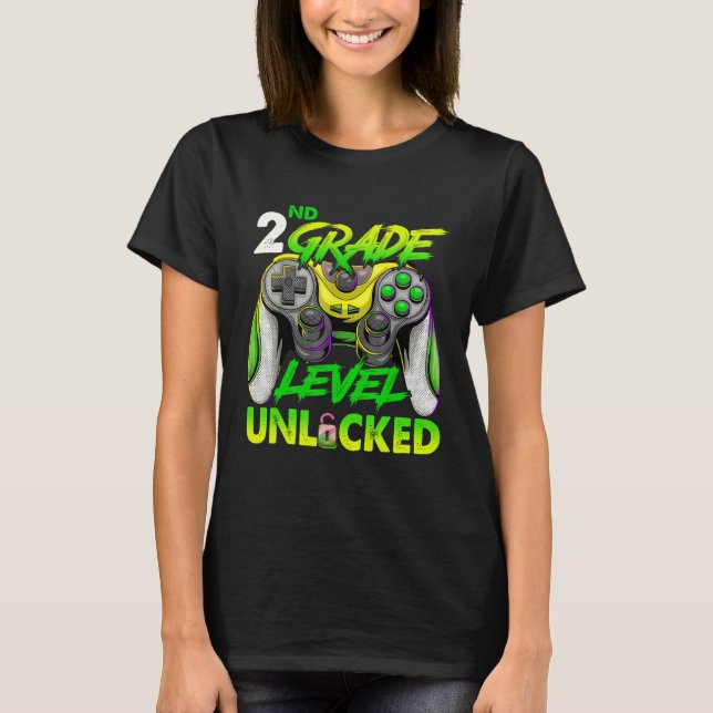 Camiseta 2nd Grade Level Unlocked Video Game Back to School (Anverso)
