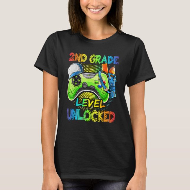 Camiseta 2nd Grade Level Unlocked Video Game Back To School (Anverso)