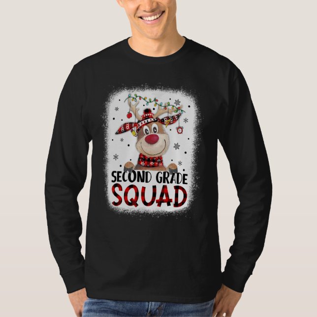 Camiseta 2nd Grade Squad Plaid Reindeer Santa Hat Teacher C (Anverso)