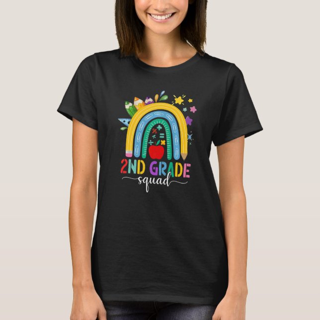 Camiseta 2nd Grade Squad Teacher Student Boho Rainbow Back  (Anverso)