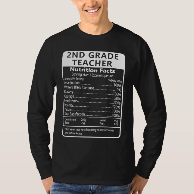Camiseta 2nd Grade Teacher Nutrition Facts Sarcastic (Anverso)