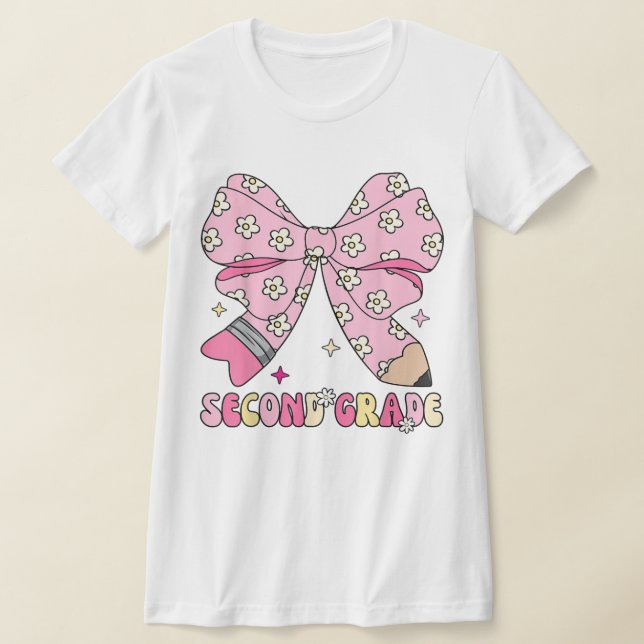 Camiseta 2nd Grade Teacher Pencil Coquette Bow (Distribución)