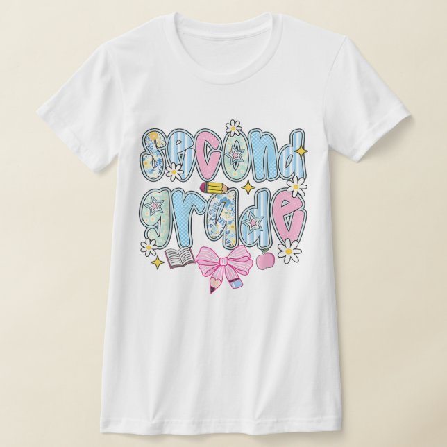 Camiseta 2nd Grade Teacher Pencil Coquette Bow (Distribución)