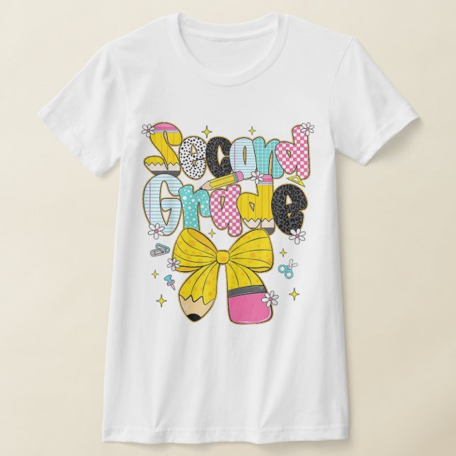 Camiseta 2nd Grade Teacher Pencil Coquette Bow (Distribución)