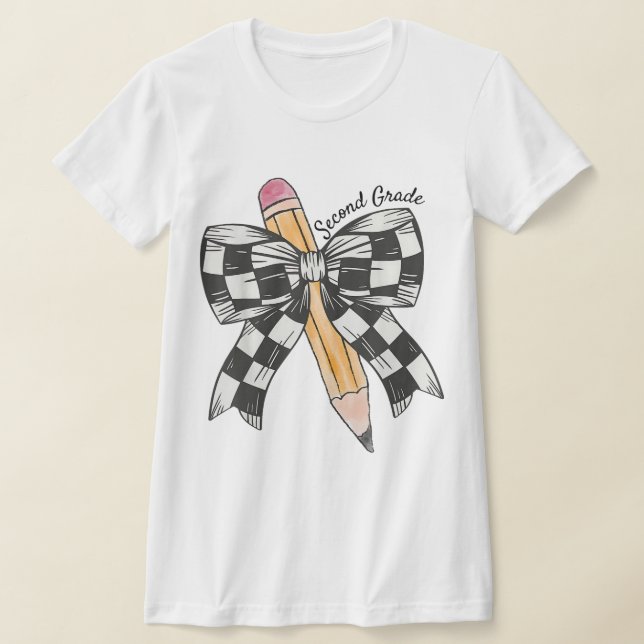 Camiseta 2nd Grade Teacher Pencil Coquette Bow (Distribución)