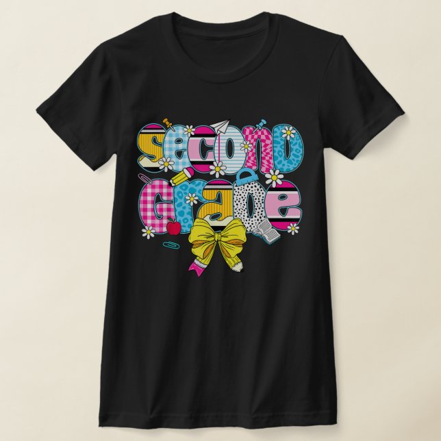 Camiseta 2nd Grade Teacher Pencil Coquette Bow (Distribución)
