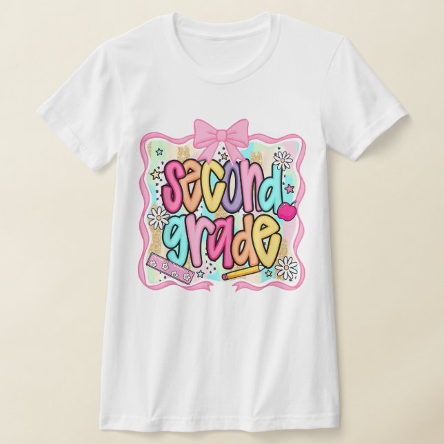 Camiseta 2nd Grade Teacher Pencil Coquette Bow (Distribución)
