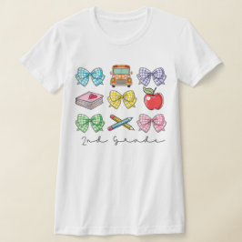 Camiseta 2nd Grade Teacher Pencil Coquette Bow