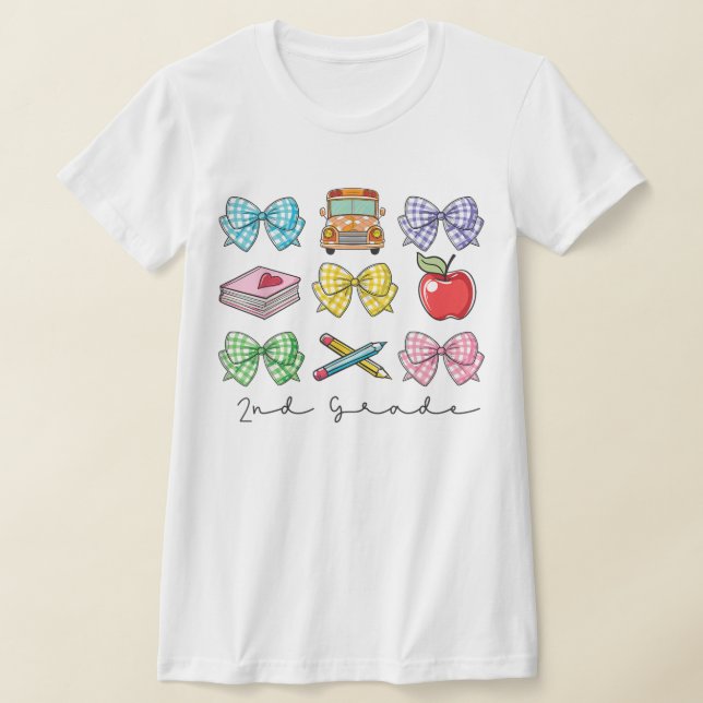 Camiseta 2nd Grade Teacher Pencil Coquette Bow (Distribución)