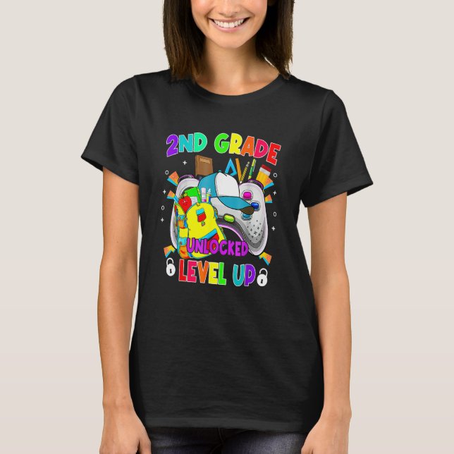 Camiseta 2nd Grade Unlocked Level Up Video Game First Day O (Anverso)