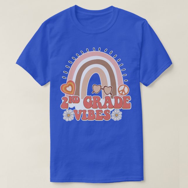 Camiseta 2nd Grade Vibes Retro 70s Rainbow Back To School S (Diseño del anverso)