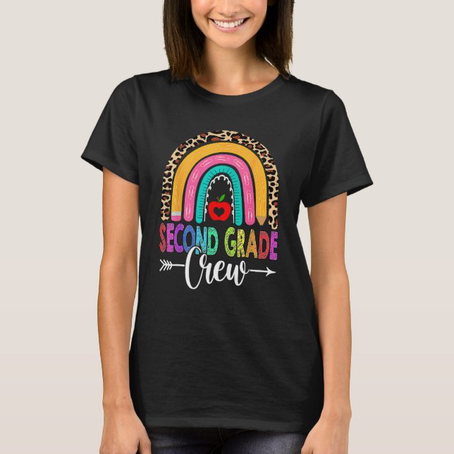 Camiseta 2nd Second Grade Crew Rainbow Leopard Teacher Back (Anverso)