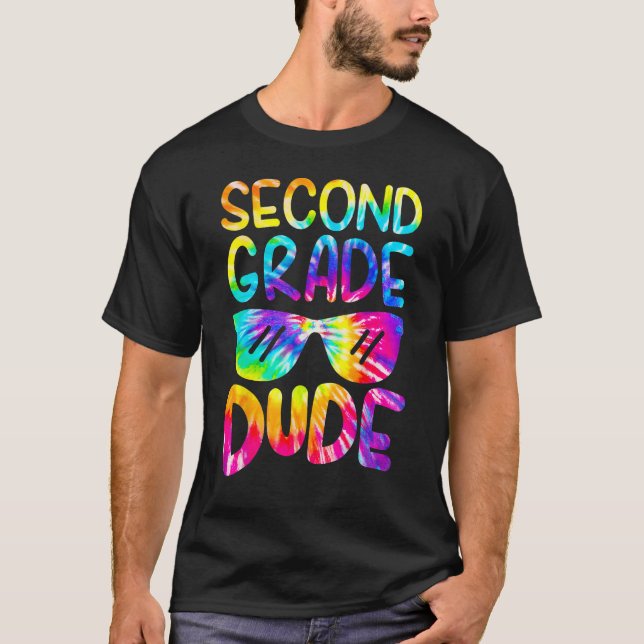 Camiseta 2nd Second Grade Dude Tie Dye Sunglasses Boys Back (Anverso)