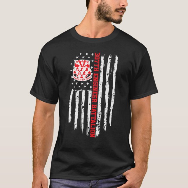 Camiseta 307.º Batallón de Ingenieros Bandera Americana (Anverso)