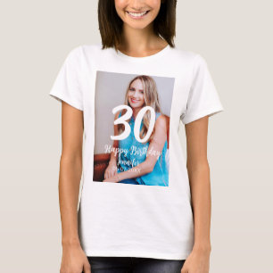 Camiseta 30.º cumpleaños añadir nombre fecha año foto blanc