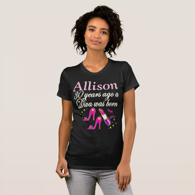 CAMISETA 30.º CUMPLEAÑOS PERSONALIZADO PINK DIVA T SHIRT (Anverso completo)