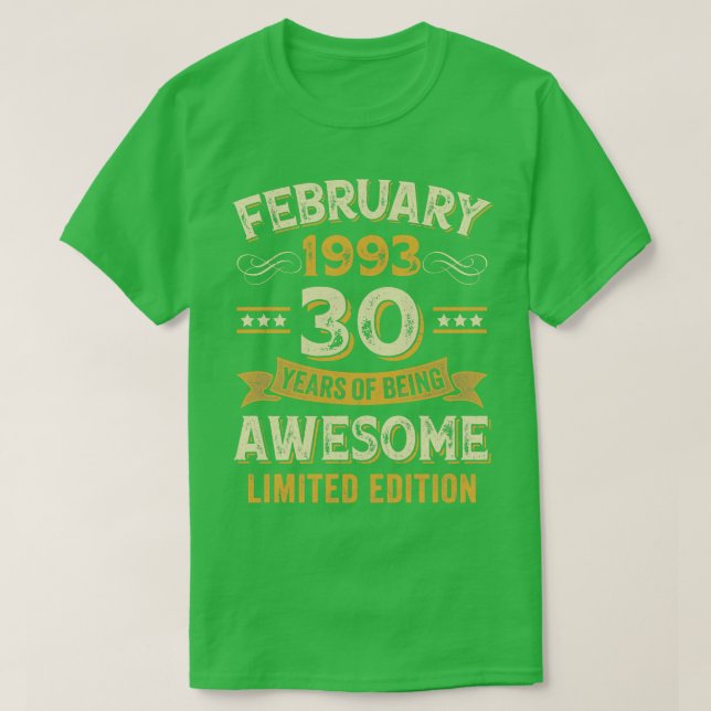 Camiseta 30 años de edad Febrero de 1993 30º nacimiento (Diseño del anverso)