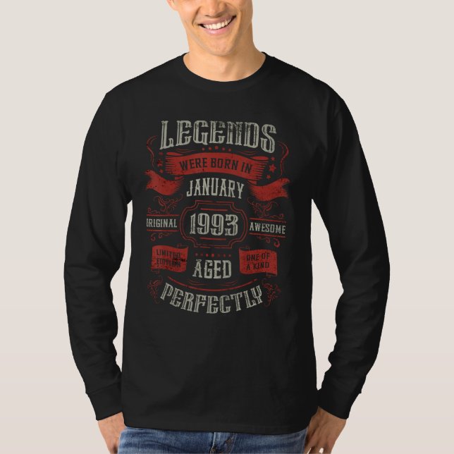 Camiseta 30th Birthday Legends were born in January 1993 (Anverso)