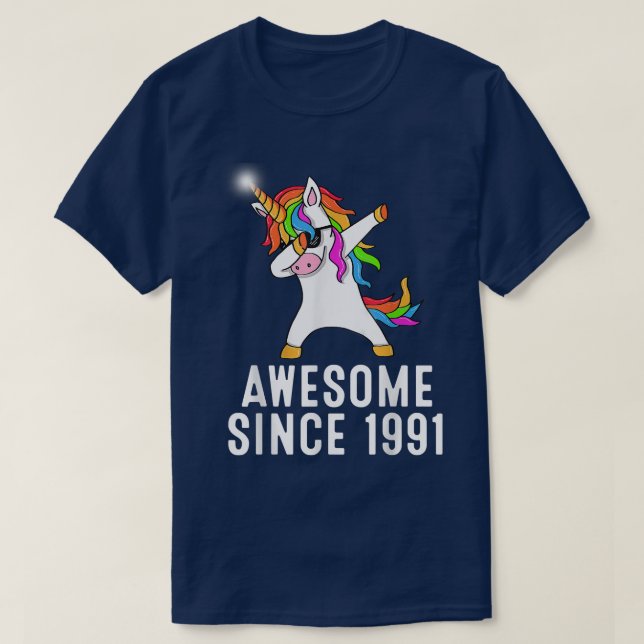 Camiseta 30th birthday, unicorn dab, Awesome since 1991  (Diseño del anverso)