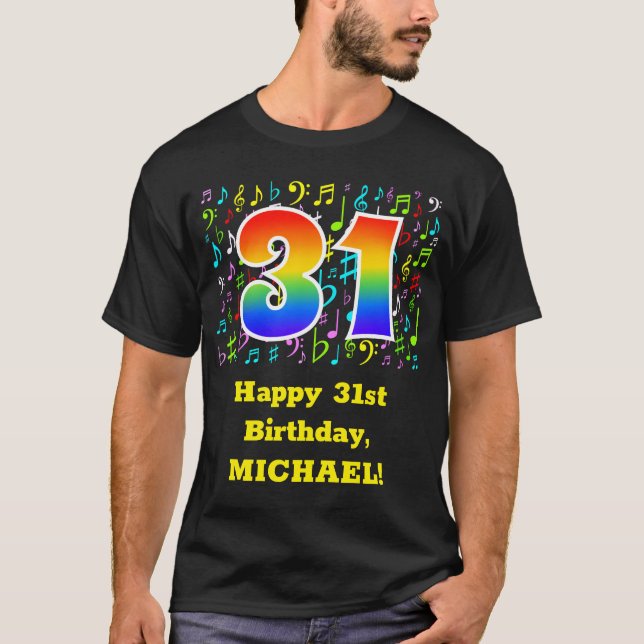 Camiseta 31° cumpleaños: Símbolos de música colorida, arcoi (Anverso)