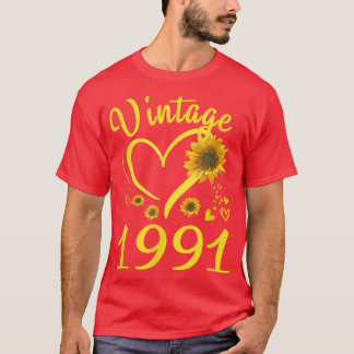 Camiseta 31th Birthday Vintage 1991 Heart Sunflower 31 Year