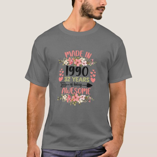 Camiseta 32 Años De Edad 32º Nacimiento En 1990 Mujeres Chi (Anverso)