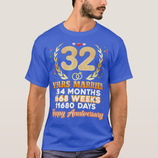 Camiseta 32 años de matrimonio feliz 32° aniversario de Bod