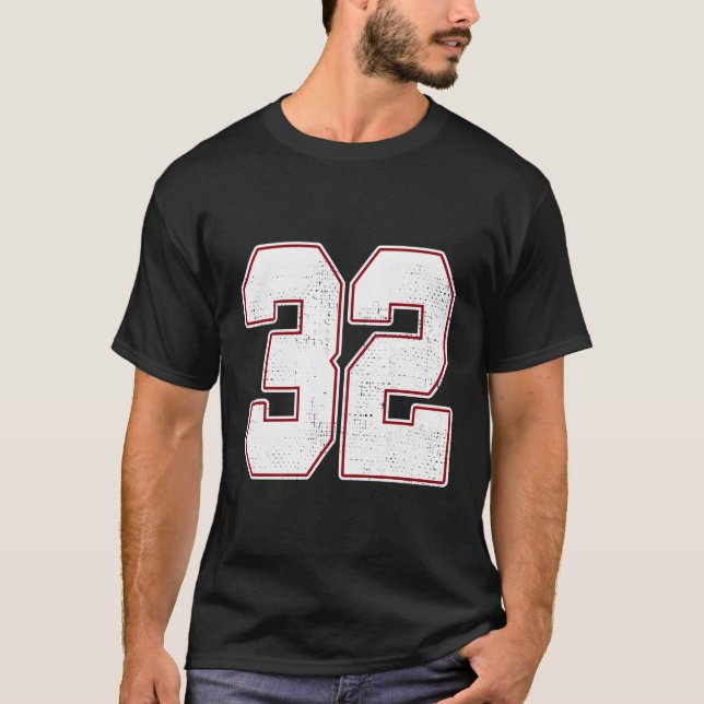 Camiseta 32 Contorno número 32 Varsity Fan Sports Team Blac (Anverso)