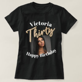 Camiseta 330.º guión de foto de cumpleaños plata dorada