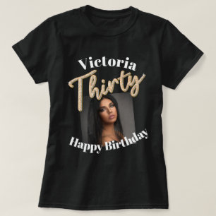 Camiseta 330.º guión de foto de cumpleaños plata dorada