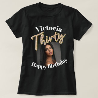 Camiseta 330.º guión de foto de cumpleaños plata dorada