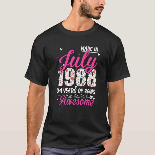 Camiseta 34.º cumpleaños increíble desde julio de 1988 (Anverso)