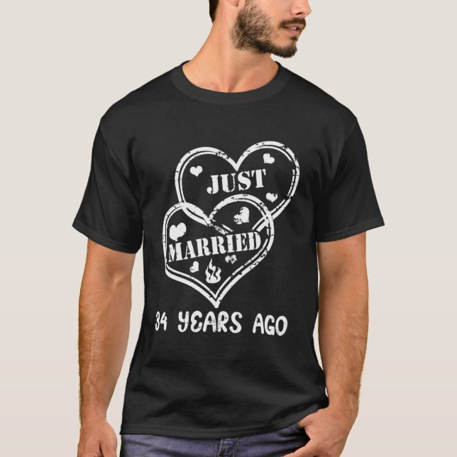 Camiseta 34 Aniversario Del Boda Recién Casado Hace 34 Años (Anverso)