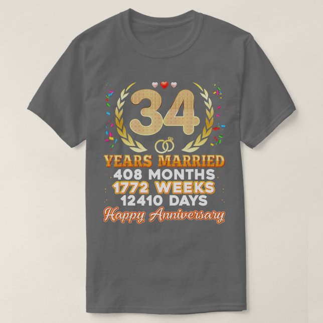 Camiseta 34 años de matrimonio feliz 34° aniversario de Bod (Diseño del anverso)