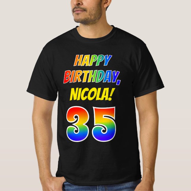 Camiseta 35º cumpleaños — Negrita, diversión, arcoiris 35,  (Anverso)