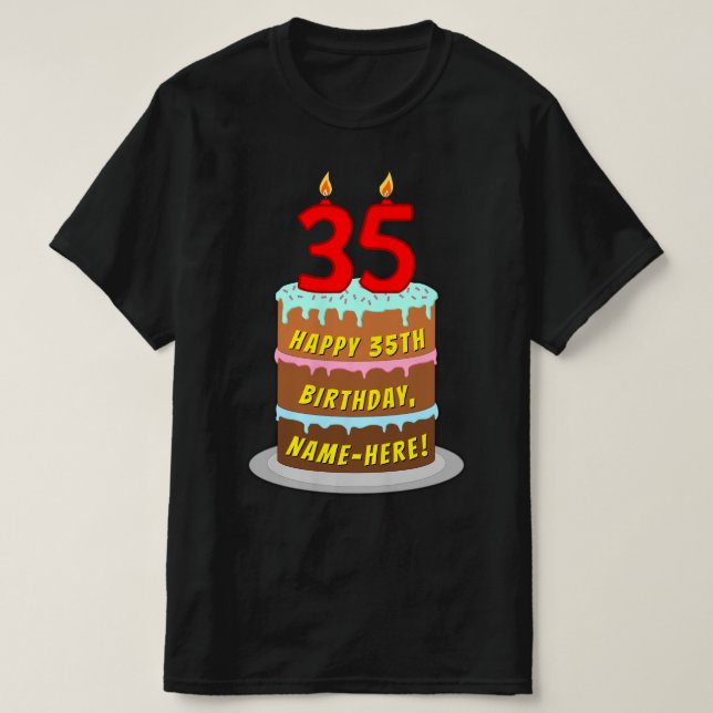 Camiseta 35º cumpleaños — Torta de diversión y velas, con n (Diseño del anverso)
