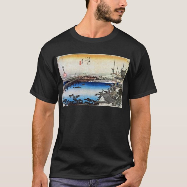 Camiseta 35. 吉田宿, 広重 Yoshida-juku, Hiroshige, Ukiyo-e (Anverso)