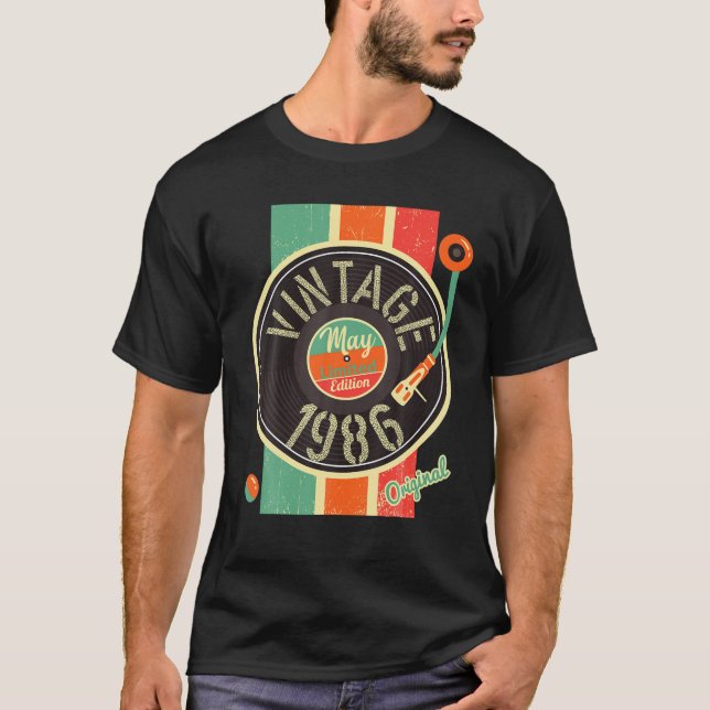 Camiseta 36 Years Birthday Man 1986 May Turntable Antique V (Anverso)