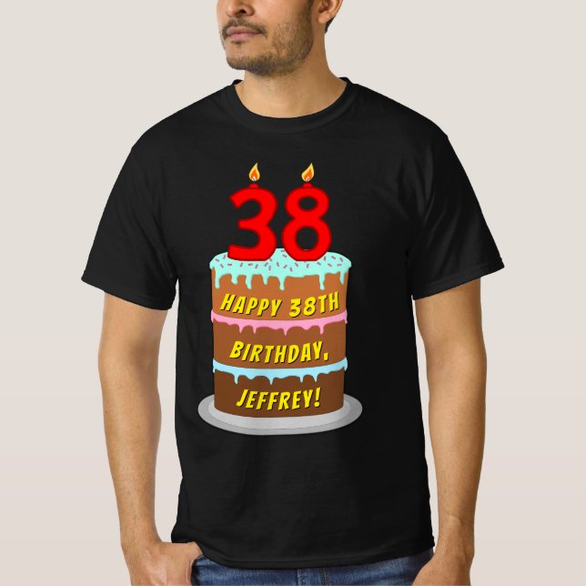 Camiseta 38º cumpleaños — Torta divertida y velas, con nomb (Anverso)