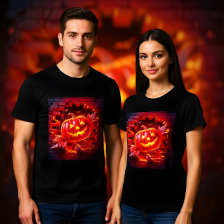 Camiseta 3.ª Calabaza Roja Halloween en un agujero en la pa